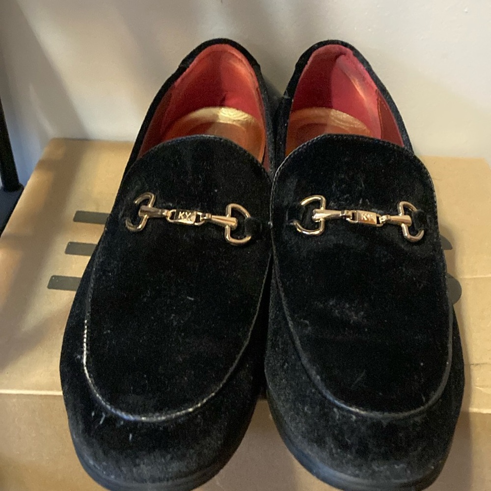 Men's Black Velvet Loafers with Gold Detailing